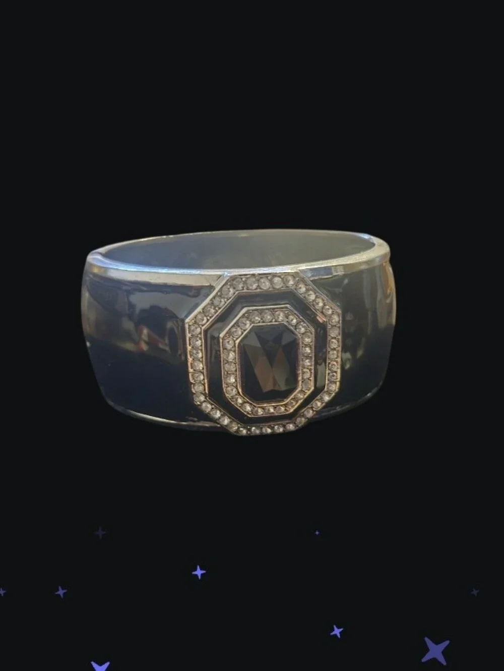 Black Crystal Accent Cuff Watch Bracelet